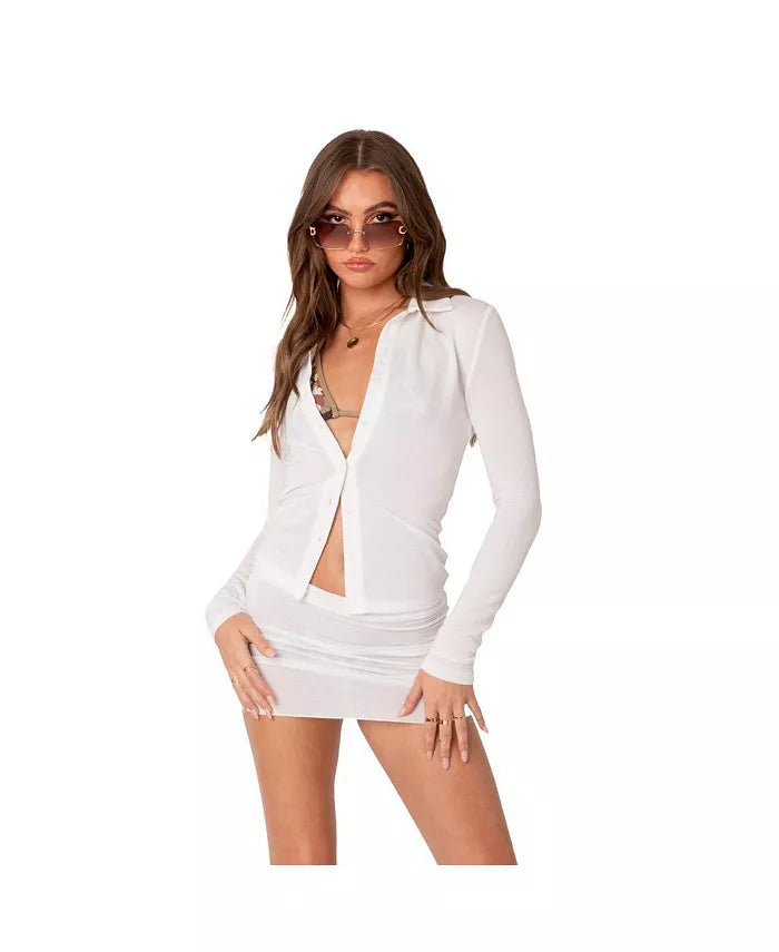 Knitted See Through Buttoned Shirt