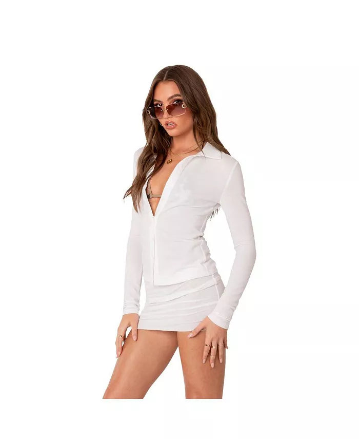 Knitted See Through Buttoned Shirt