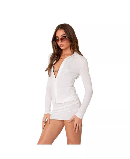 Knitted See Through Buttoned Shirt